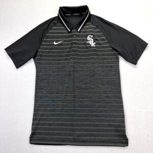 Nike Polo Shirt Mens Small Black Gray Chicago White Sox MLB Dri-FIT Striped Golf
